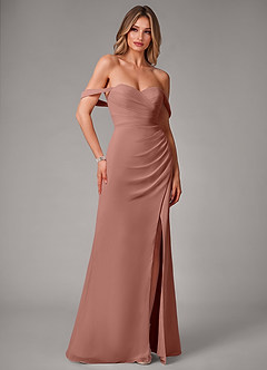 Azazie Haisley Bridesmaid Dresses Cedar Rose Sheath Off the Shoulder Chiffon Convertible Dress image3