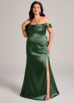 Azazie Saige Bridesmaid Dresses Eucalyptus Sheath Off the Shoulder Metallic Satin Convertible Dress image11
