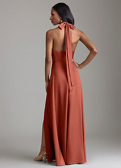 Azazie Tracie Bridesmaid Dresses Terracotta A-Line Side Slit Stretch Satin Dress image2