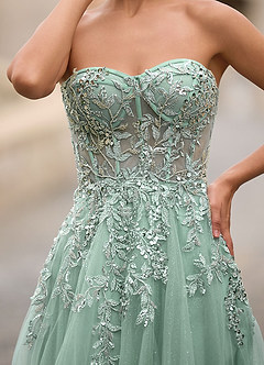 Celeste Light Green Rhinestone Sheer Lace Prom Dress image10