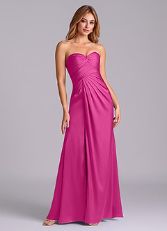 Azazie Sabrine Final Sale Fuchsia A-Line Sweetheart Neckline Stretch Satin Dress image3