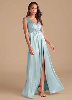 Azazie Tanicia Bridesmaid Dresses Mist A-Line Pleated Metallic Satin Dress image4