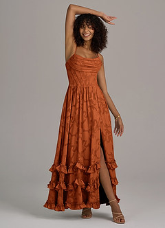 Azazie Lettie Bridesmaid Dresses Burnt Orange A-Line Corset Floral Burnout Dress image5
