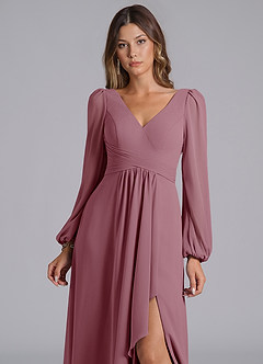 Azazie Liah Bridesmaid Dresses Vintage Mauve A-Line Long Sleeve Chiffon Dress image7