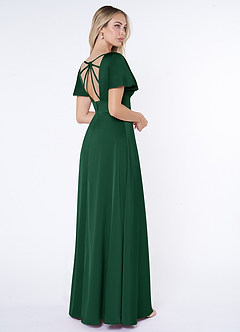 Azazie Lani Vestidos de damas de honor Vestido de Verde Oscuro de Satén Elástico de Corte en A con Manga volante image5