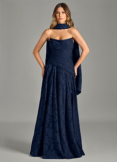 Azazie Gabriela Bridesmaid Dresses Dark Navy A-Line Strapless Floral Burnout Dress image4