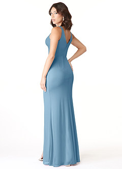 Azazie Leandra Bridesmaid Dresses Steel Blue Mermaid V-Neck Pleated Mesh Dress image4