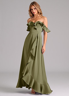 Azazie Lyra At-home Try On Dresses Black A-Line Off the Shoulder Stretch Satin Convertible Dress image4