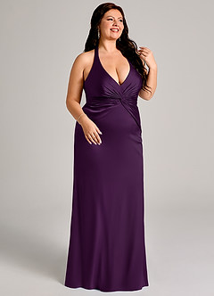 Azazie Valerie Bridesmaid Dresses Grape Mermaid Pleated Stretch Satin Dress image4