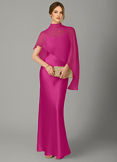 Azazie Jaleesa Bridesmaid Dresses Fuchsia A-Line High Neck Stretch Satin Dress image5