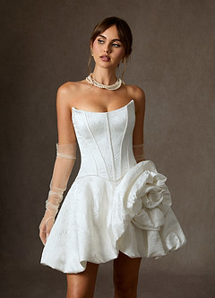 Azazie Kloe 웨딩드레스 볼가운 스트랩리스 플로럴 자카드 미니 드레스 image5