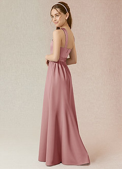 Azazie Jiya Junior Dusty Rose A-Line Pleated Stretch Satin Dress image3