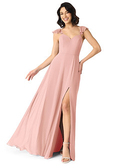 Azazie Everett Abiti da Damigella Abito A-Line in Chiffon Increspato con Scollo a V Rosetta image1