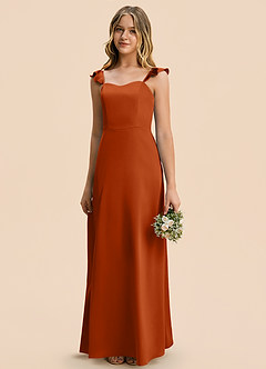 Azazie Mavie Junior Burnt Orange A-Line Ruched Stretch Satin Dress image3