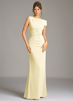 Azazie Nazanin Robes de demoiselle d'honneur Robe Sirène en Jersey extensible de qualité supérieure Épaule décolletée Sorbet Citron image3