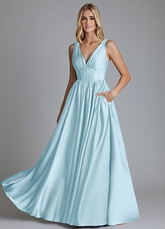 Azazie Delmie Bridesmaid Dresses Sky Blue A-Line Corset Stretch Satin Dress image6