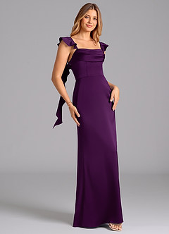 Azazie Adi Robes de demoiselle d'honneur Robe Trapèze en Satin extensible Plissée Grain De Raisin image3