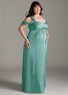 Azazie Rhea vestidos de dama de honor de maternidad Vestido de Corte En A Off The Shoulder Plisado Hasta el suelo Satén Elástico image10