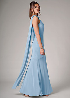 Azazie Kinsley Bridesmaid Dresses Powder Blue Mermaid Side Slit Stretch Satin Dress image6