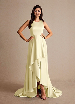 Azazie Niles Mother of the Bride Dresses Lemon Sorbet A-Line Trains Stretch Satin Dress image5