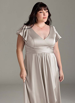 Azazie Omari Bridesmaid Dresses Silver A-Line Stretch Satin Dress image13