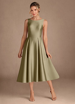 Azazie Fulton Mother of the Bride Dresses Moss Green A-Line Pleated Stretch Satin Dress image1