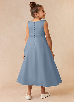 Azazie Lindy Flower Girl Dresses Dusty Blue A-Line Pleated Matte Satin Dress image6