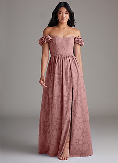 Azazie Autumn Vestidos de damas de honor Vestido de Rosa Polvorienta de Devorado Floral de Corte en A Convertible con Vestidos sin tirantes image1