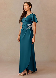 Azazie Robins Mother of the Bride Dresses Ink Blue A-Line Pleated Stretch Satin Dress image3