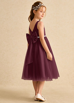 Azazie Firefly Flower Girl Dresses Cabernet A-Line Bow Matte Satin Dress image2