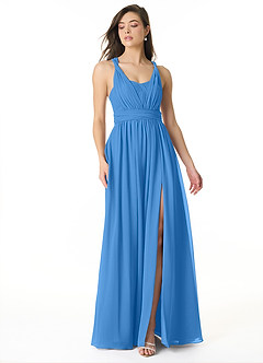 Azazie Olani Bridesmaid Dresses Blue Jay A-Line Off the Shoulder Chiffon Convertible Dress image1