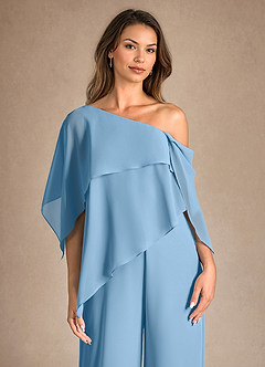Azazie Halima Mother of the Bride Dresses Steel Blue Jumpsuit/Pantsuit Side Slit Chiffon Dress image8