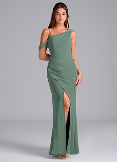 Azazie Madelyn Bridesmaid Dresses Eucalyptus Mermaid Off the Shoulder Chiffon Convertible Dress image3