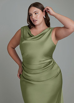 Azazie Kieryn Bridesmaid Dresses Garden Sage Mermaid Pleated Stretch Satin Dress image12