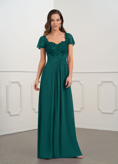 Azazie Gwenyth Mother of the Bride Dresses Peacock A-Line Lace Chiffon Dress image11