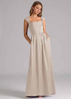 Azazie Hattie Robes de demoiselle d'honneur Robe Trapèze en Satin extensible Corset Givre image3