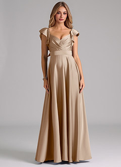 Azazie Leilani Brautjungfernkleider A-Linie Gestreift Stretch-Satin Kleid Taupe image3