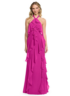 Azazie Velma Vestidos de damas de honor Vestido de Fucsia de Gasa de Corte en A con Corte Lateral image1