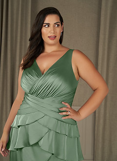 Azazie Viola vestidos de madre de la novia Vestido de Matcha de Satén Elástico de Corte en A con Plisado image9