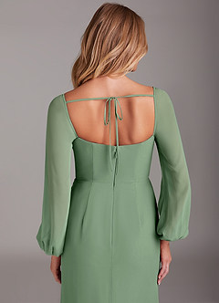 Azazie Charissa Brautjungfernkleider Etui Langarm Chiffon Kleid Matcha image2