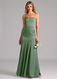 Azazie Shiloh Robes de demoiselle d'honneur Robe Sirène Convertible en Satin extensible Sans bretelle Matcha image2