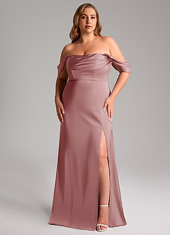 Azazie Saige Vestidos de damas de honor Vestido de Rosa Polvorienta de Satén Elástico de Corte Recto con Vestidos sin tirantes image11