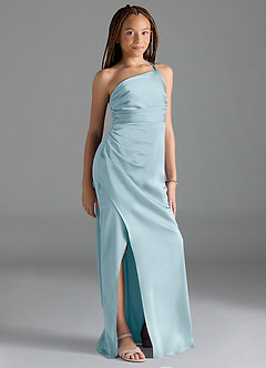 Azazie Eren Junior Moody Blue Sheath Pleated Stretch Satin Dress image4