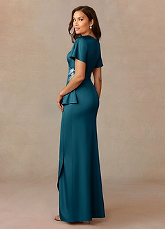 Azazie Robins Mother of the Bride Dresses Ink Blue A-Line Pleated Stretch Satin Dress image2