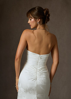 Azazie Elyse Wedding Dresses Diamond White Mermaid Strapless Floral Jacquard Dress image7