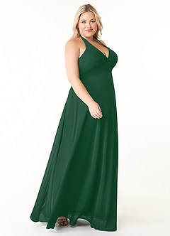 Azazie Tessie Bridesmaid Dresses Dark Green A-Line V-Neck Pleated Chiffon Dress image8