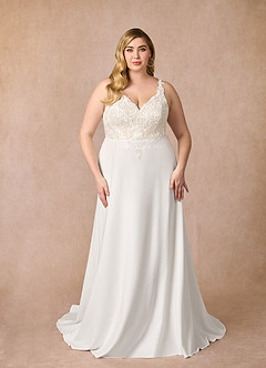 Azazie Clementina Wedding Dresses Diamond White Champagne A-Line V-Neck Sequins Stretch Crepe Dress image7