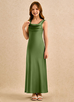 Azazie Raspberry Girls Formal Robe Demoiselle D'honneur Fillette Robe Trapèze en Satin extensible Plissée Genévrier image5