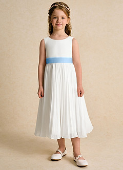 Azazie Margot Flower Girl Dresses Ivory Powder Blue A-Line Pleated Chiffon Dress image6
