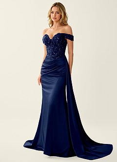 Nerine Marineblau Meerjungfrauen-Abendkleid mit Spitzenkorsett und Schnürung am Rücken image4